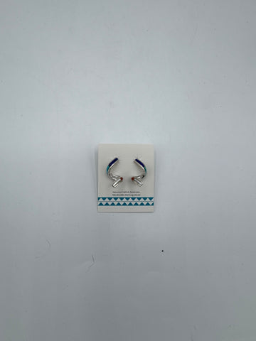 Silver Twirl Earrings with Turquoise, Coral, and White Stones