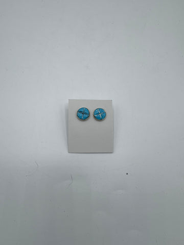 Circle Button Silver Earrings with Turquoise