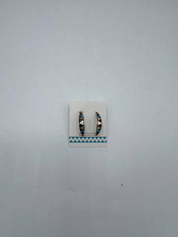 Half Hoop Silver Earrings with Triangle Pattern (Multicolor)