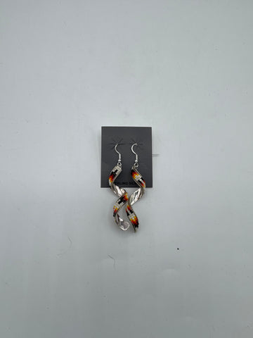 Silver Dangle Beaded Earrings (Red & Yellow)