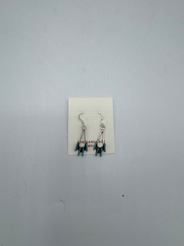 Silver Dangle Turquoise Earrings (Zuni Handmade)