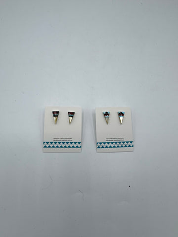 Triangle Stud Silver Earrings (Multi-Stone)