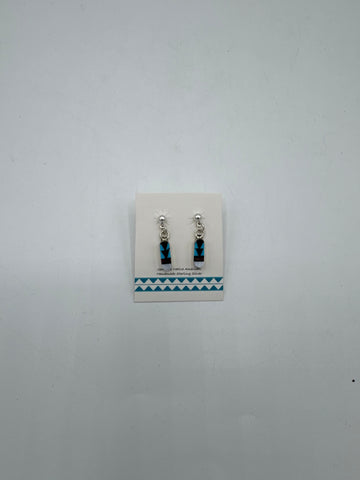 Silver Dangle Earrings with Turquoise and Black Triangle Pattern