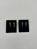 Silver Earrings with Turquoise, Blue and Black Stone (Stacked Color)
