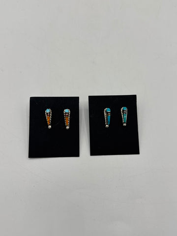Silver Earrings with Turquoise, Blue and Black Stone (Stacked Color)