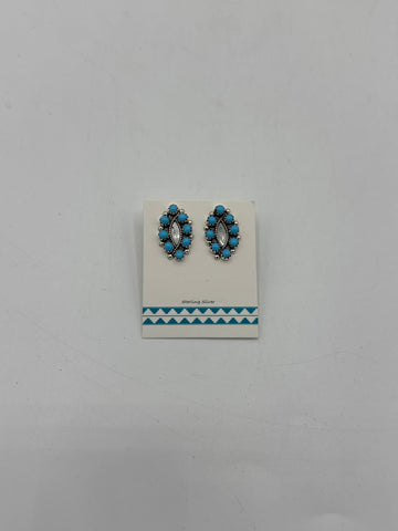 Silver Oval Earrings with Turquoise