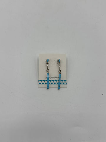 Long Silver Dangle Earrings with Turquoise