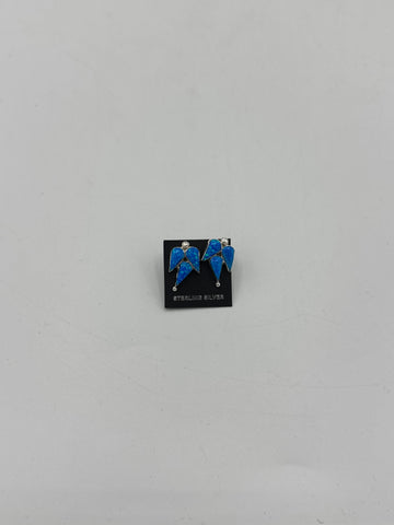 Silver Teardrop Shapes Bird Earrings (Iridescent Stones)