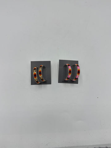 Silver Hoop Beaded Earrings (Pink & Red Options)