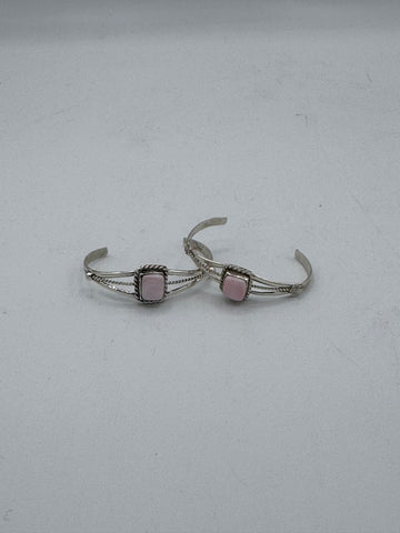 Child Size Silver Bracelet with Pink Stone
