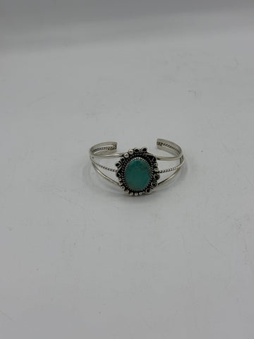 Silver Bracelet with Large Oval Turquoise Stone