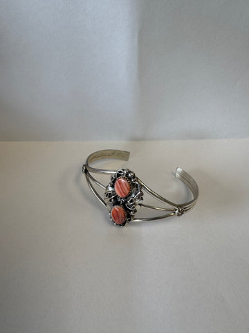 Silver Bracelet with 2 Oval Orange Stones