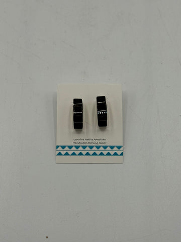 Silver Earrings with Flattened Black Stones
