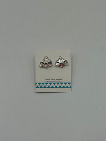 Silver Earrings with White and Pink Stone