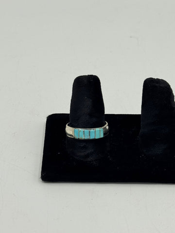Silver Ring With Flattened Turquoise Pieces