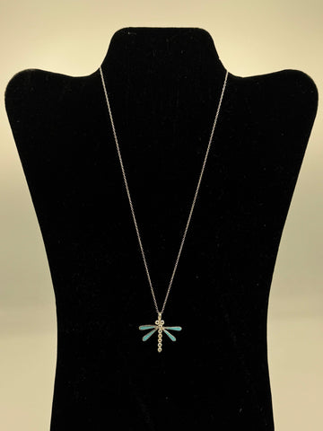 Silver Necklace with Blue Dragonfly Pendant
