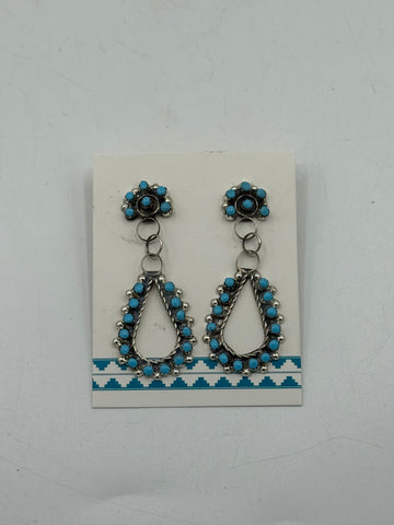 Long Dangle Oval Silver Earrings with Turquoise Stones