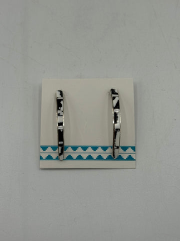 Long Silver Earrings with Black and White Stone