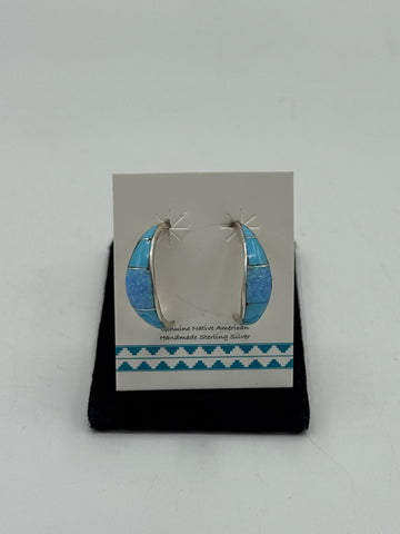 Half Hoop Silver Earrings with Turquoise Stone
