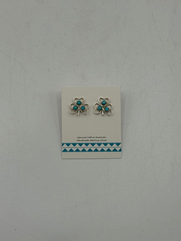 Four Leaf Clover Silver Earrings with Turquoise Stones
