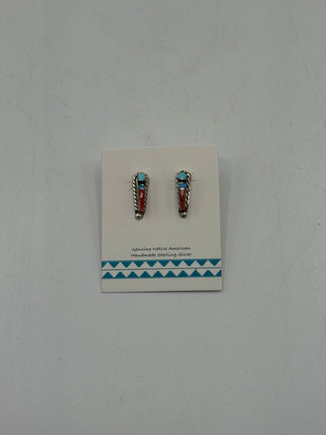 Silver Earrings with Turquoise, Blue and Black Stone