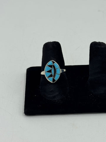 Silver Ring With Turquoise and Black Oval (Larger)