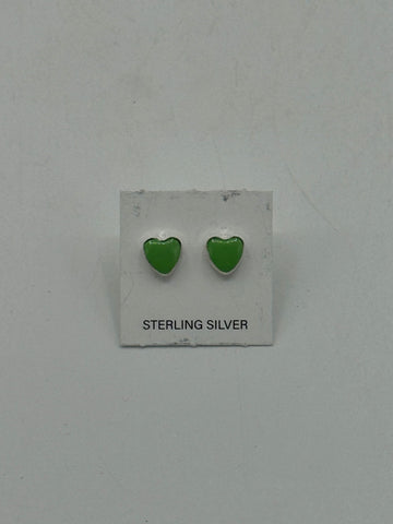 Green Heart Silver Earrings