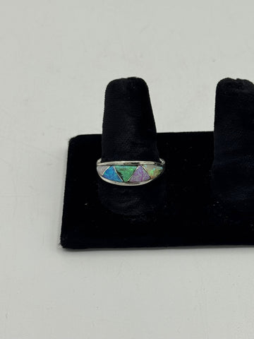Silver Ring with Colorful Iridescent Stones