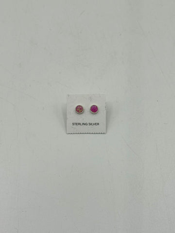 Silver Stud Earrings with Pink Stone