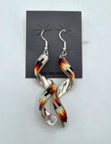 Silver Dangle Beaded Earrings (Red & Yellow)