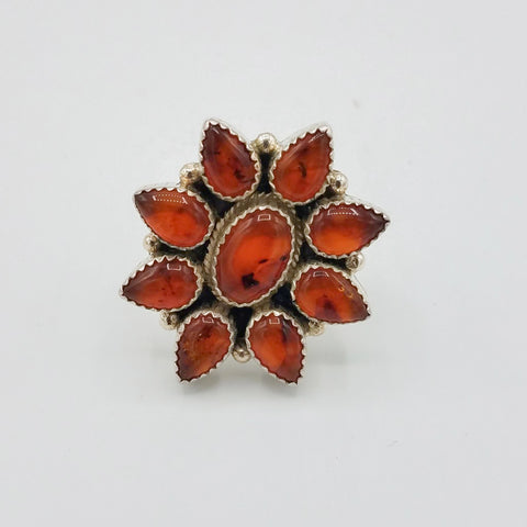 Silver and Amber Flower Ring | From Albuquerque
