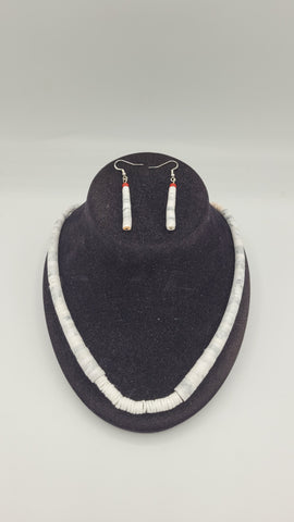 Disk bead and necklace and earring set - White beads