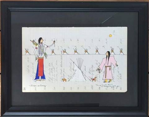 "Soldiers are Coming" - Framed Ledger Art | George Levi