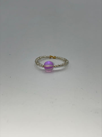 Clear Seed Beaded Ring with Purple Bead | SUSANA HUITRON ALANCO