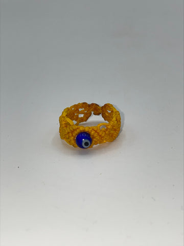 Yellow Macrame Ring with Blue Evil Eye | SUSANA HUITRON ALANCO